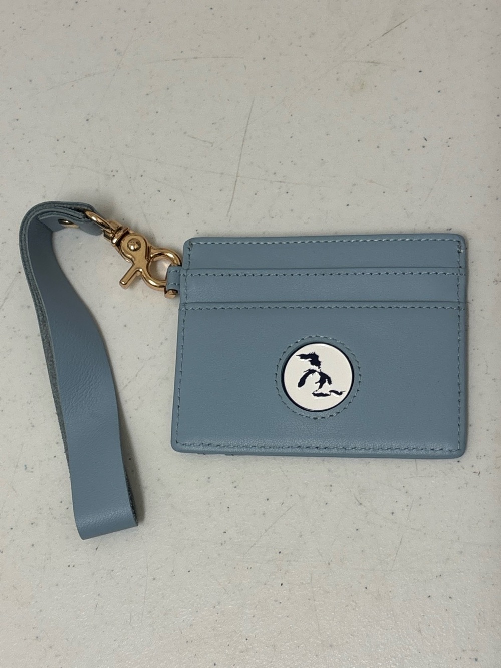 ICON Blue Leather Wristlet Card Case with Logo Medallion